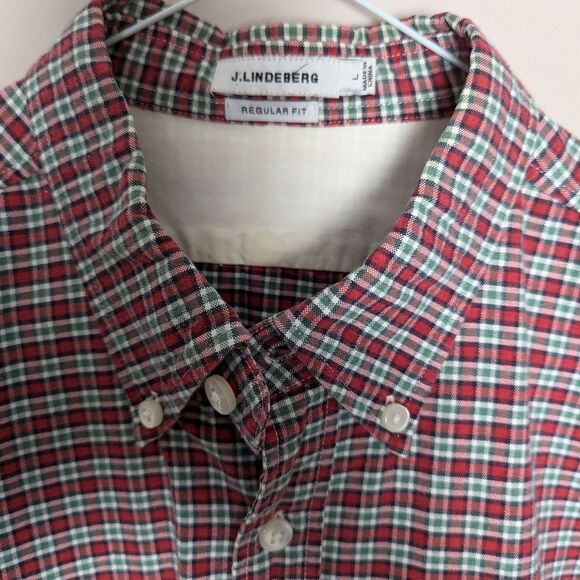 J. Lindeberg Men's button down shirt Bobby Oxford – Red Green Check L, Cotton - Picture 4 of 9
